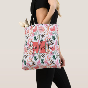 Modern Monogramm Name Rosa Floral Tasche
