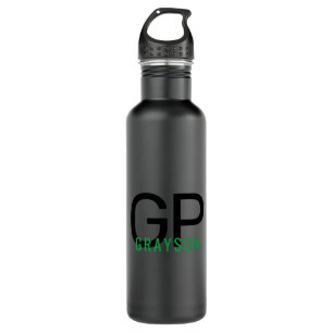 Modern Monogramm Name Schwarz/Grün Personalisiert Edelstahlflasche