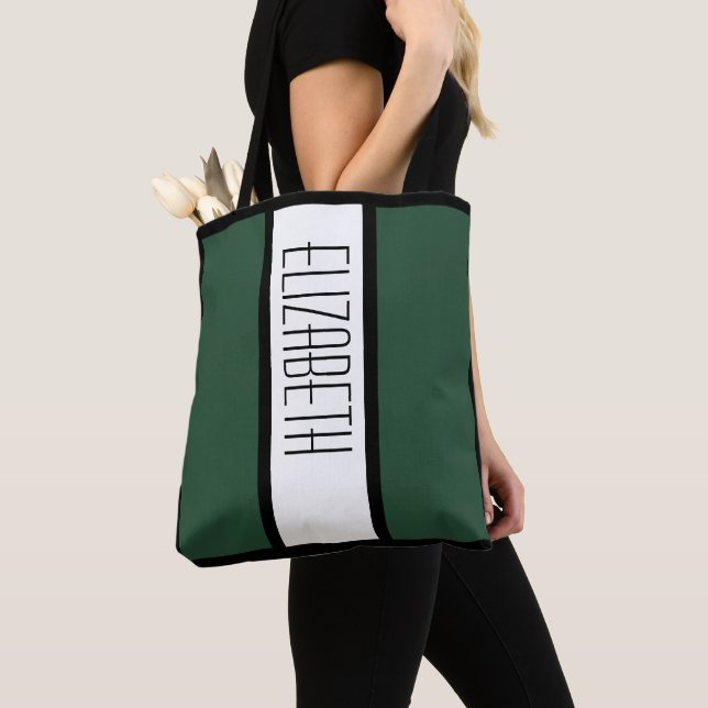 Modern Monogramm Name Trendgrün Schwarz-weiß Tasche (Von Nahem)