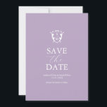 Modern Monogramm Save the Date<br><div class="desc">Verkünden Sie Ihre Verlobung mit diesen Hochzeitsmonogramm Save the Date Einladungen. Die mit Monogramm Initialen der Braut und des Bräutigams sind in einem eleganten Wappen auf einem soliden lila Hintergrund dargestellt. Fügen Sie den personalisierten Text mithilfe der Vorlagenfelder hinzu. Eine elegante Wahl für Hochzeiten und Brautparty. Die vollständige Hochzeitssuite finden...</div>