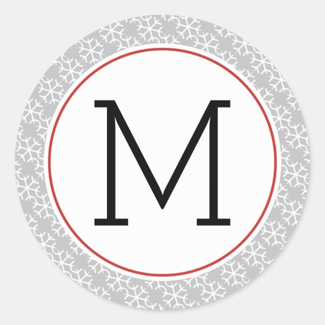 Modern-Monogramm-Schneeflockenmuster Weihnachten Runder Aufkleber (Vorderseite)
