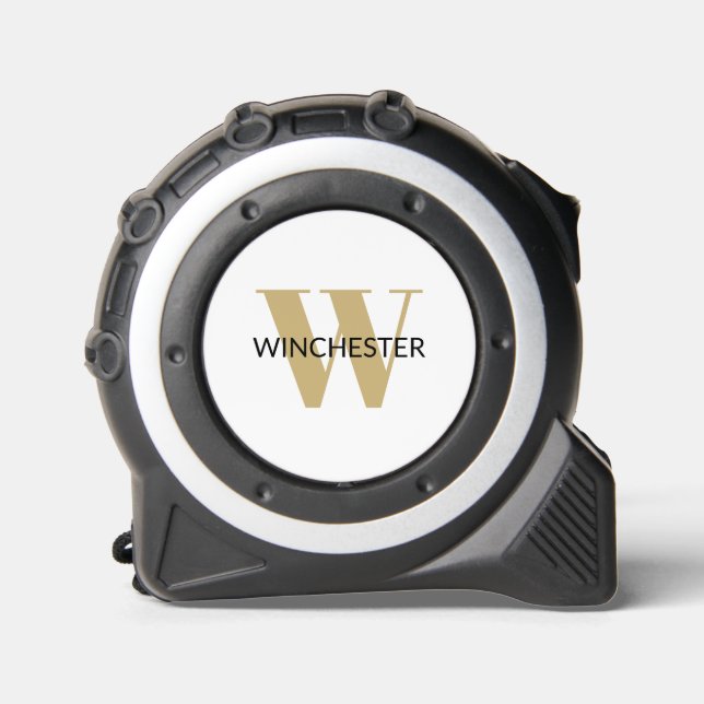 Modern monogramm schwarz-gold-weiß Anfangsname Maßband (Vorderseite)