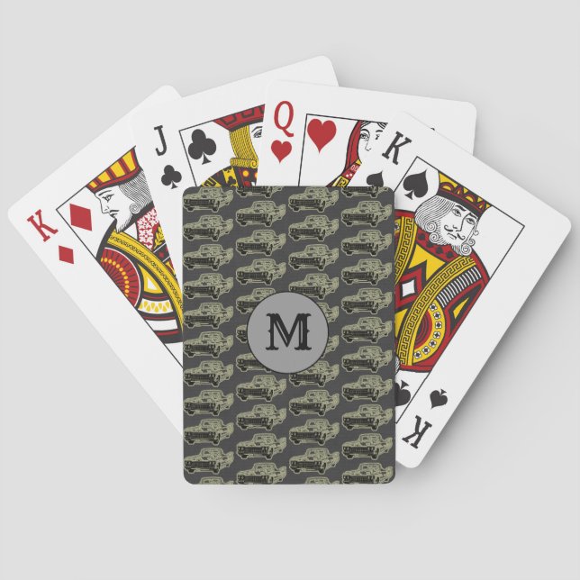 Modern Monogramm Vintage Car Men Gift Spielkarten (Rückseite)