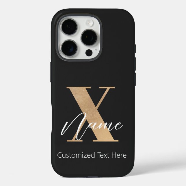 Modern Monogrammed Initial X & Name Personalized iPhone 16 Pro Hülle (Rückseite)