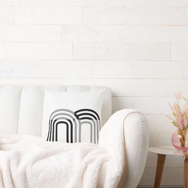 Modern Monotone White Black Initial Pattern Kissen (Liege)