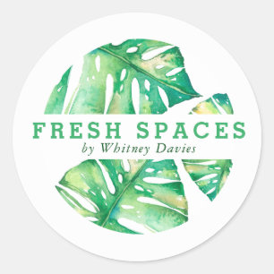 MODERN MONSTERA LEAF LOGO Öko frische, grüne, gesu Runder Aufkleber
