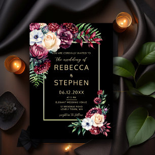 Modern Moody Dark Burgundy Elegante Black Wedding Einladung