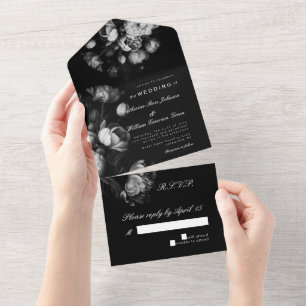 Modern Moody Dutch Blume Black and White Wedding All In One Einladung