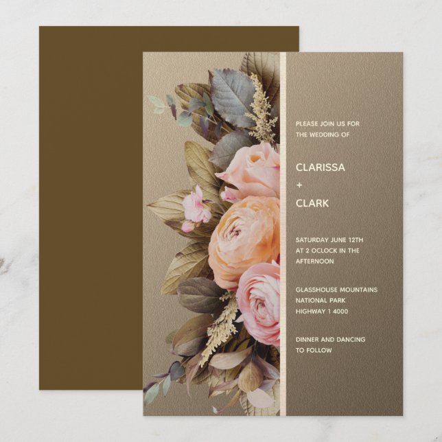 Modern Moody Floral Bold Wedding Einladung (Vorne/Hinten)