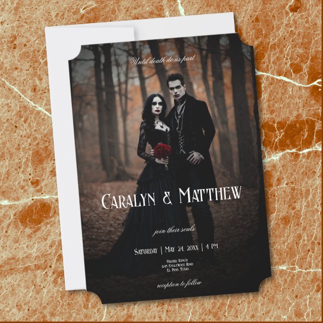 Modern Moody Gothic Photo Dark Wedding Einladung (Modern Moody Gothic Photo Dark Wedding Invitation)