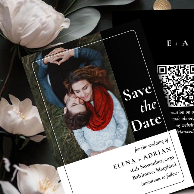 Modern Moody Photo Save the Date with QR Code (Créateur téléchargé)
