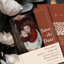 Modern Moody Photo Save the Date with QR Code