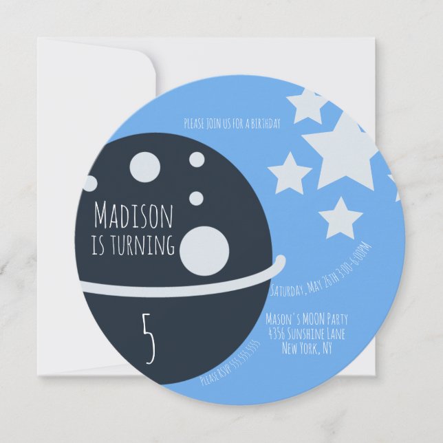 Modern Moon Birthday Party Runde Einladung (Vorderseite)