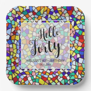 Modern Mosaic Colorful Hallo 40. Geburtstag Pappteller