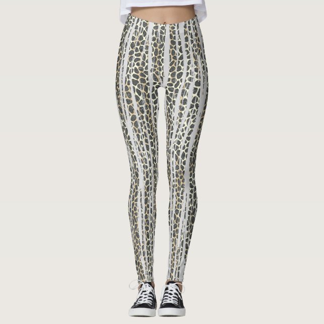 Modern Mosaik Stripe Animal Print Leggings (Vorderseite)