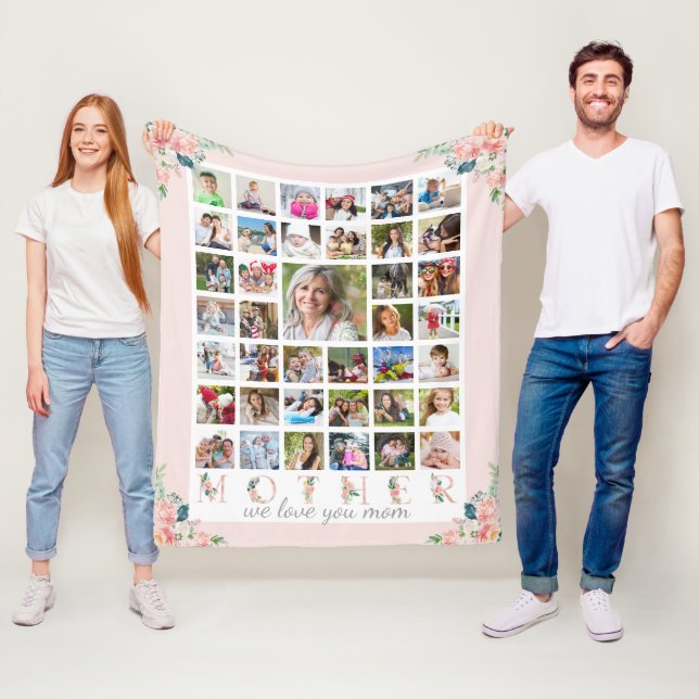 Modern MOTHER Foto Collage Bloral Blush Pink Fleecedecke (Beispiel)