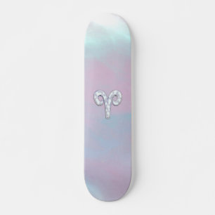 Modern Mother of Pearl Style Aries Zodiac Symbol Skateboard