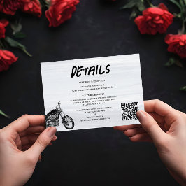 Modern Motorrad Monogram QR Code Wedding Details Begleitkarte