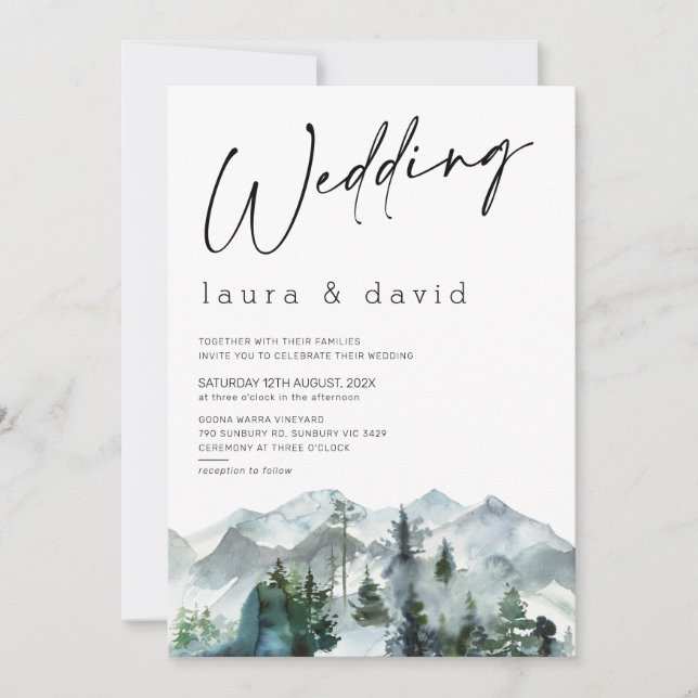 Modern Mountains Wilderness Minimalistisch Wedding Einladung (Vorderseite)