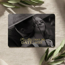 Modern Mousse Brown Photo and Foil Save the Date Folieneinladung