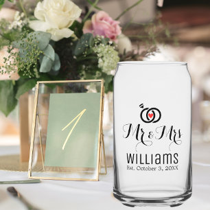 Modern Mr. Mrs. Name Date & Rings Design, Hochzeit Dosenglas