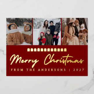Modern Multi Photo Collage Merry Christmas Folien Feiertagskarte