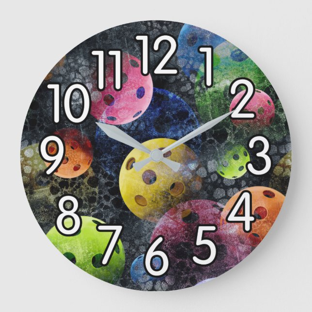 Modern Multicolor Pickleball Clock Große Wanduhr (Vorderseite)