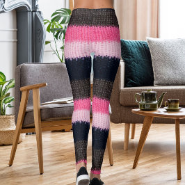 Modern Multicolor Striped Knitted Woolen Texture Leggings