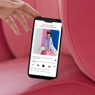 Modern Music Player Photo Graduation Invitation