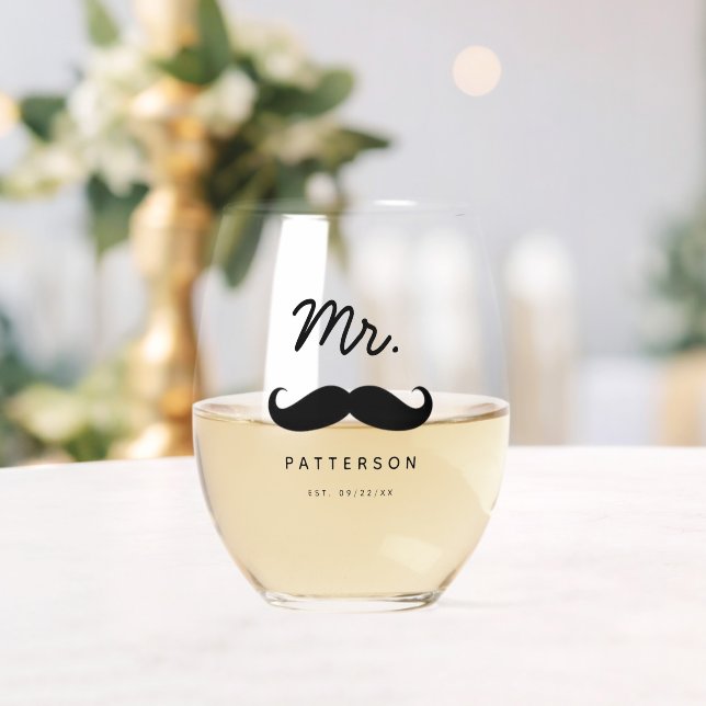 Modern Mustache Mr. Groom Wedding Weinglas Ohne Stiel (Insitu (Hochzeit))