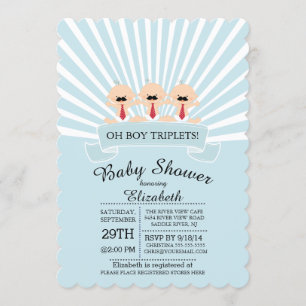 Modern Mustache Triplet Boy Baby Dusche Einladung