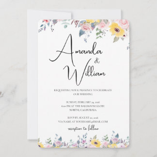 Modern Mustard Yellow and Lavender Floral Wedding Einladung