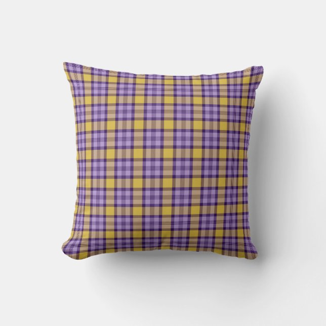 Modern Mustard Yellow and Lavender Purple Plaid Th Kissen (Vorderseite)