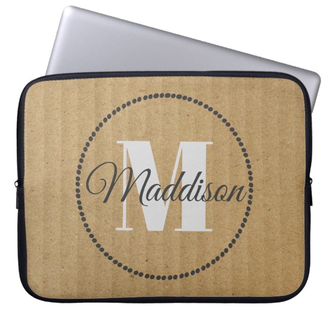 Modern Muster Monogram Ihr Name Kraft Paper Laptopschutzhülle (Vorderseite)