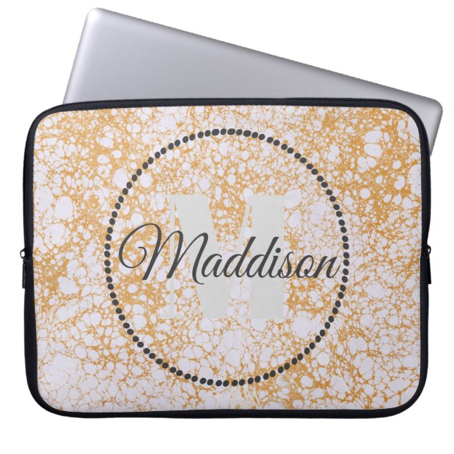 Modern Muster Monogramm Ihr Name Marmor Laptopschutzhülle (Vorderseite)