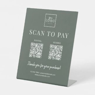 Modern Muted Green Scan to Pay Logo QRCode Payment Sockelschild