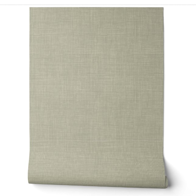 Modern Muted Olive Home Office Linen Look Texture Tapete (Abrollen)