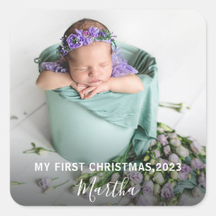Modern My First Christmas Snowflake Foto Quadratischer Aufkleber
