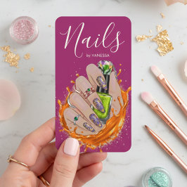 Modern Nail Art Studio Manicurist Artist Hot Pink Visitenkarte
