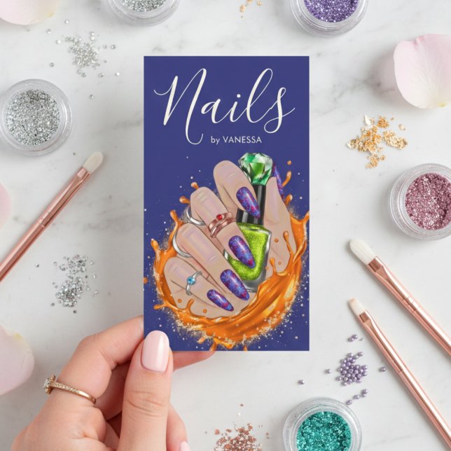 Modern Nail Art Studio Manicurist Artist Navy Blue Visitenkarte (Von Creator hochgeladen)