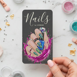 Modern Nail Art Studio Manicurist Artist Pink Blue Visitenkarte