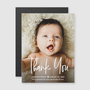 Modern Name Foto Baby Danke Overlay Magneteinladung
