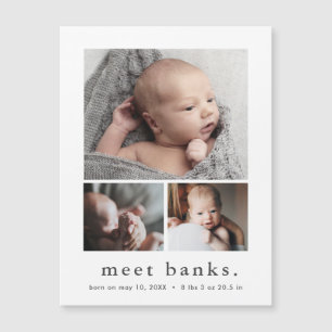Modern Name Foto Collage Baby Vielen Dank Magneteinladung