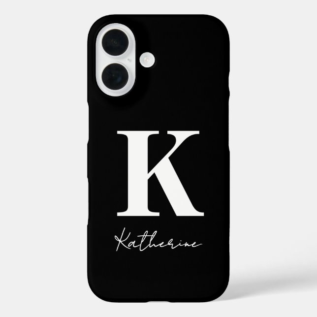 Modern Name Initial Black White Personalize iPhone 16 Hülle (Rückseite)