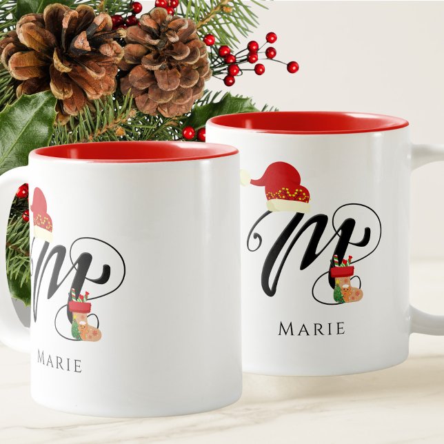 Modern Name Initial Monogram Letter M Christmas Zweifarbige Tasse (Von Creator hochgeladen)