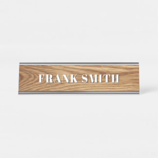 Modern Name Oak Wood Photo Schreibtischnamensplakette
