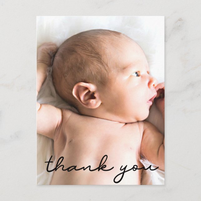 Modern Name Vertical baby Foto Birth Danke Postkarte (Vorderseite)