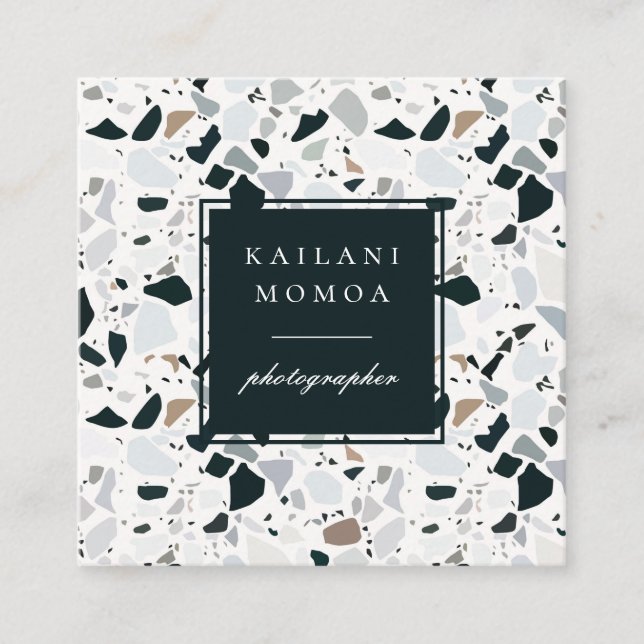 Modern Natural Blue Terrazzo Muster Quadratische Visitenkarte (Vorderseite)