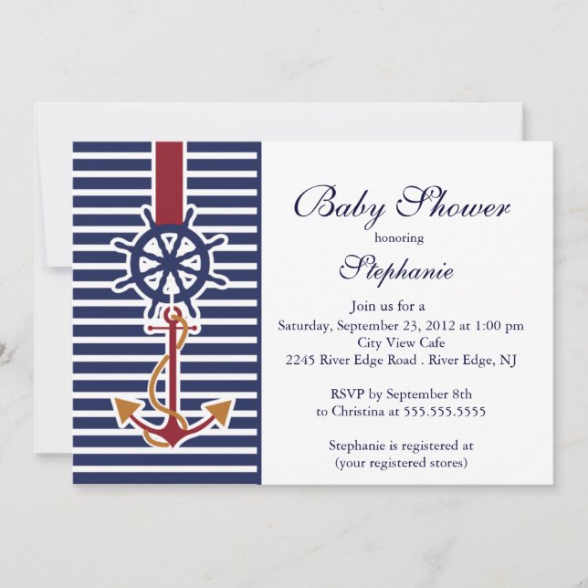 Modern Nautical Anchor Baby Shower Einladung (Vorderseite)