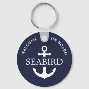 Modern Nautical Anchor Boat Name White Navy Blue Schlüsselanhänger